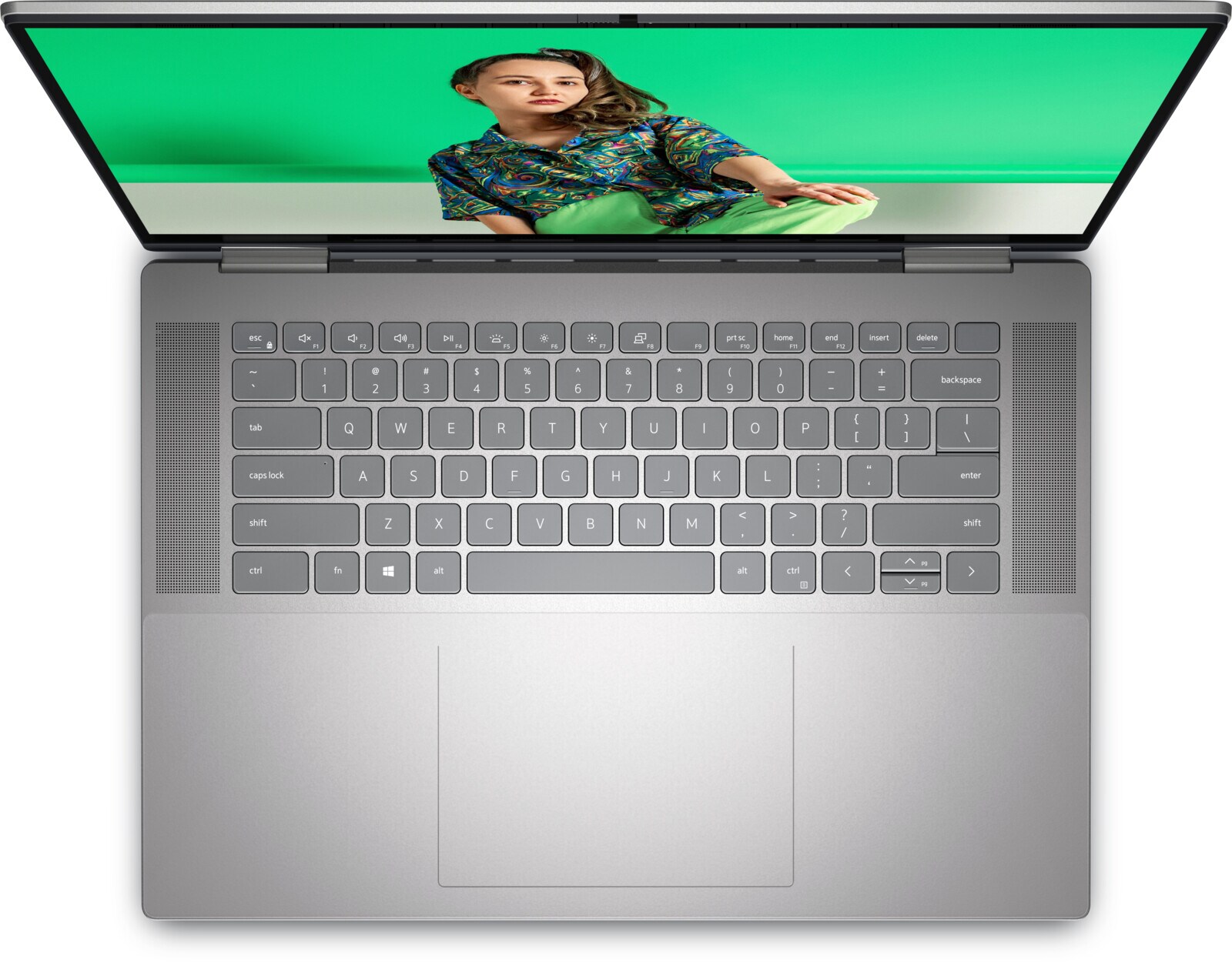 Dell Inspiron 16 7620 2-in-1 -- pohled shora na klávesnici a touchpad