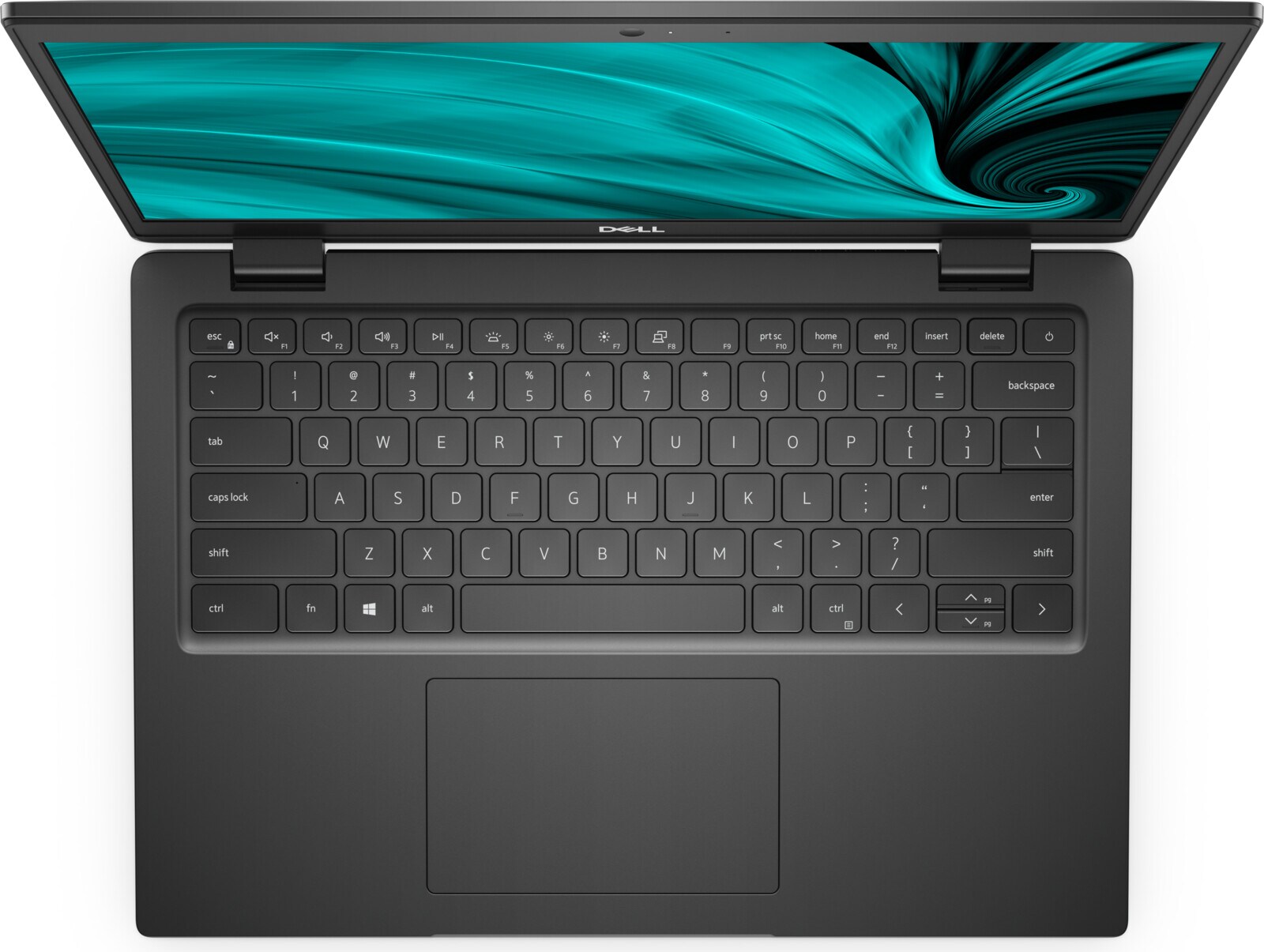 Dell Latitude 3420 -- pohled shora na klávesnici a touchpad