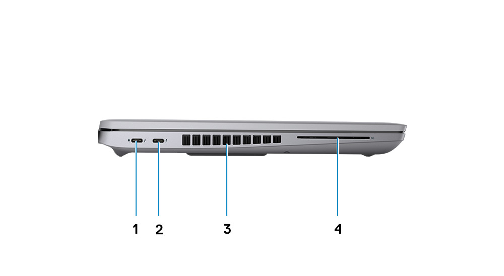 Dell Latitude 5521 – boční pohled na levý bok s porty USB4/Thunderbolt