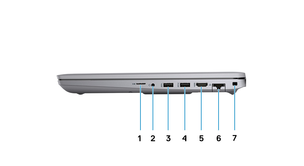 Dell Latitude 5521 – boční pohled na pravý bok s konektory