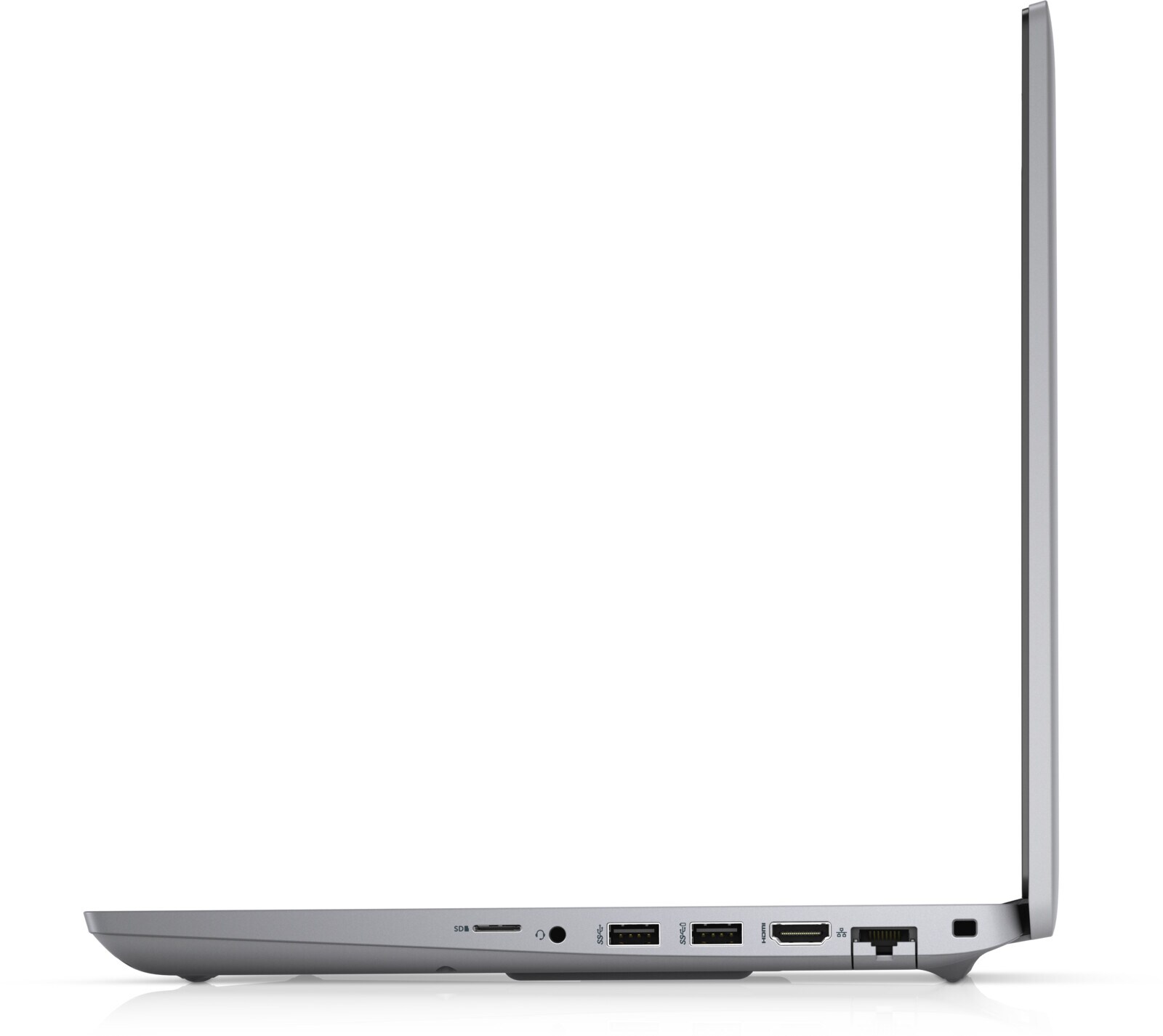 Dell Precision 3561 -- pravý boční profil se čtečkou SD karet, USB-A, HDMI a RJ-45