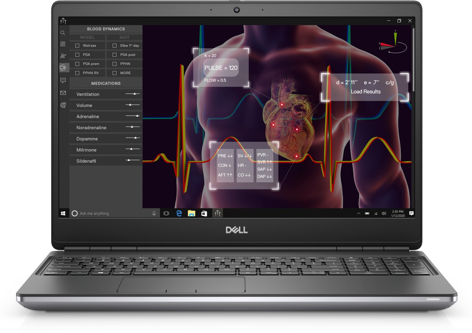 Dell Precision 7550 -- pohled zepředu s otevřeným displejem