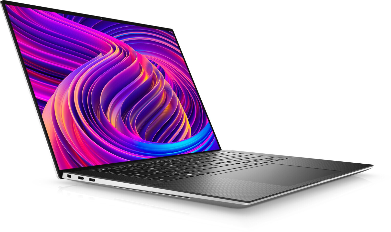Dell XPS 15 9510 -- boční pohled s portem USB-C, čtečkou SD karet a audio jackem