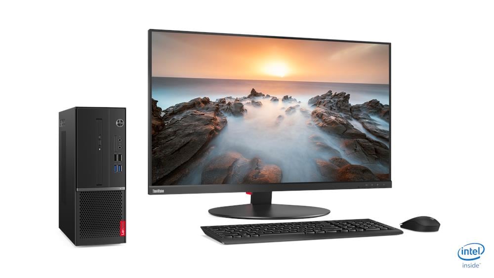 Lenovo V530s SFF vedle monitoru, klávesnice a myši